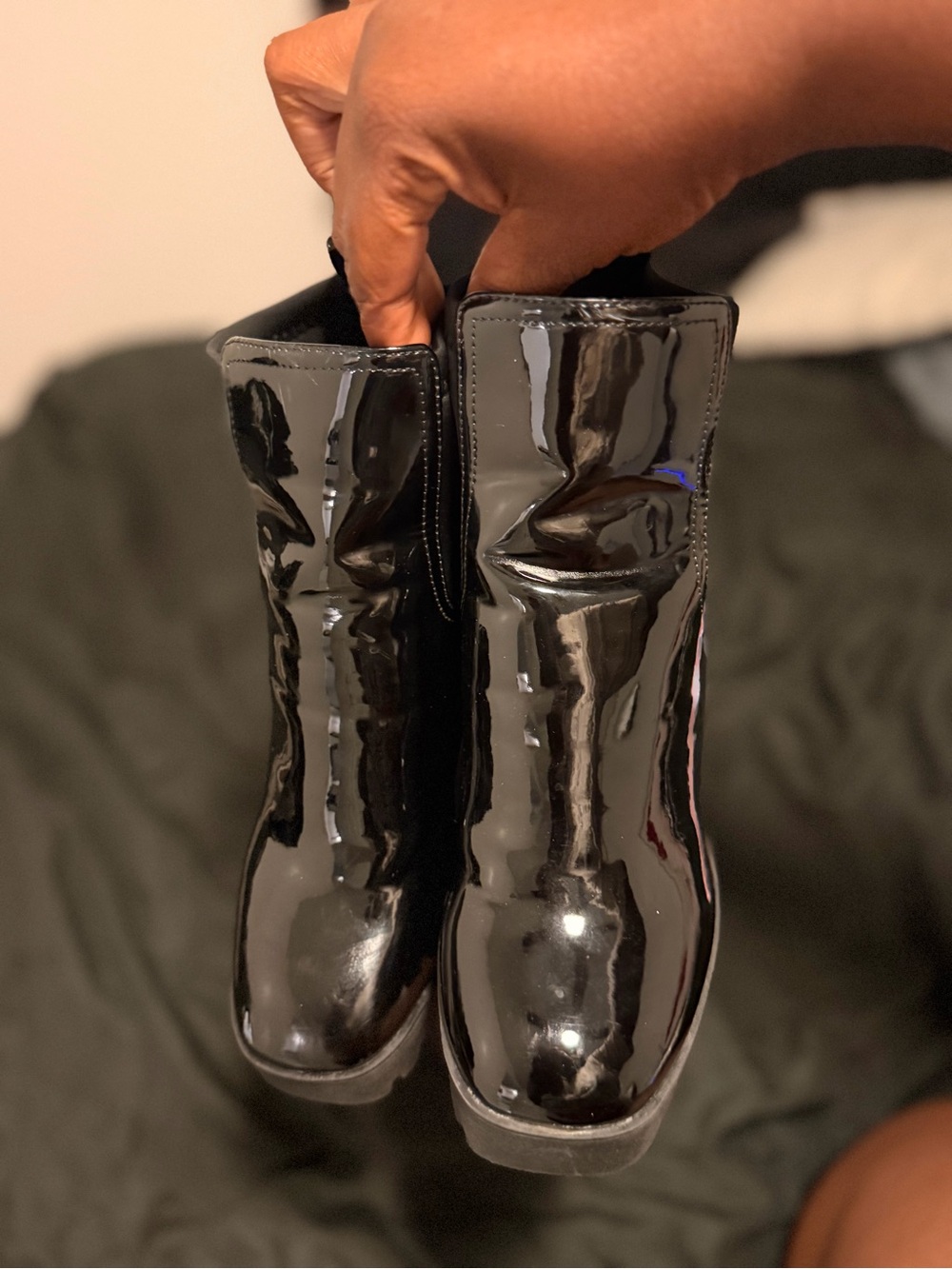 Aldo Black Patent Ankle Boots - Shiny Round Toe Booties